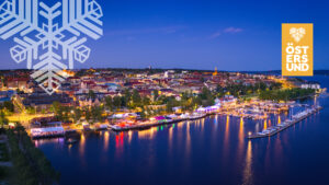 flygfoto över krogstråket och östersund kvällstid