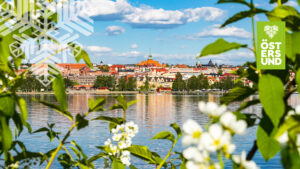 Teamsbakgrunder: Sommarvy från frösön mot Östersund