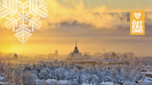 vintrig flygbild över östersund och rådhuset