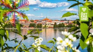sommarvy över östersund och rådhuset