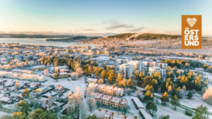 Flygfoto vinter över östersund och frösön